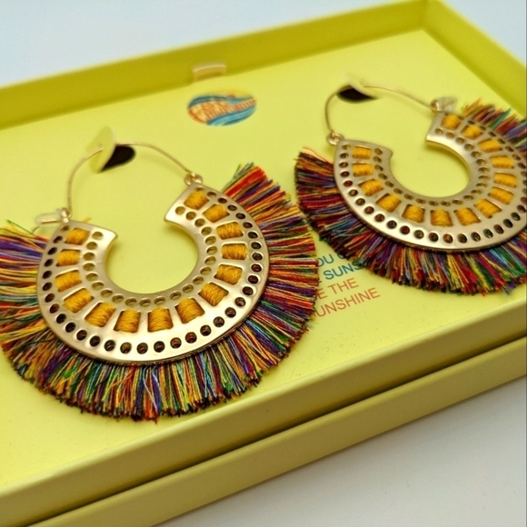 C&C California Jewelry - Gold Rainbow Fringe Hoop Earrings Boho
